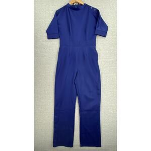 Kivenst Jumpsuit Womens XLarge Blue Mock Collar Shoulder Button Details Back Zip